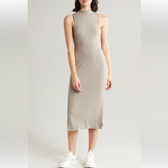 Beyond Yoga Dresses & Skirts - Beyond Yoga Well Traveled Taupe Rib Knit Athleisure Midi Dress Sz Small